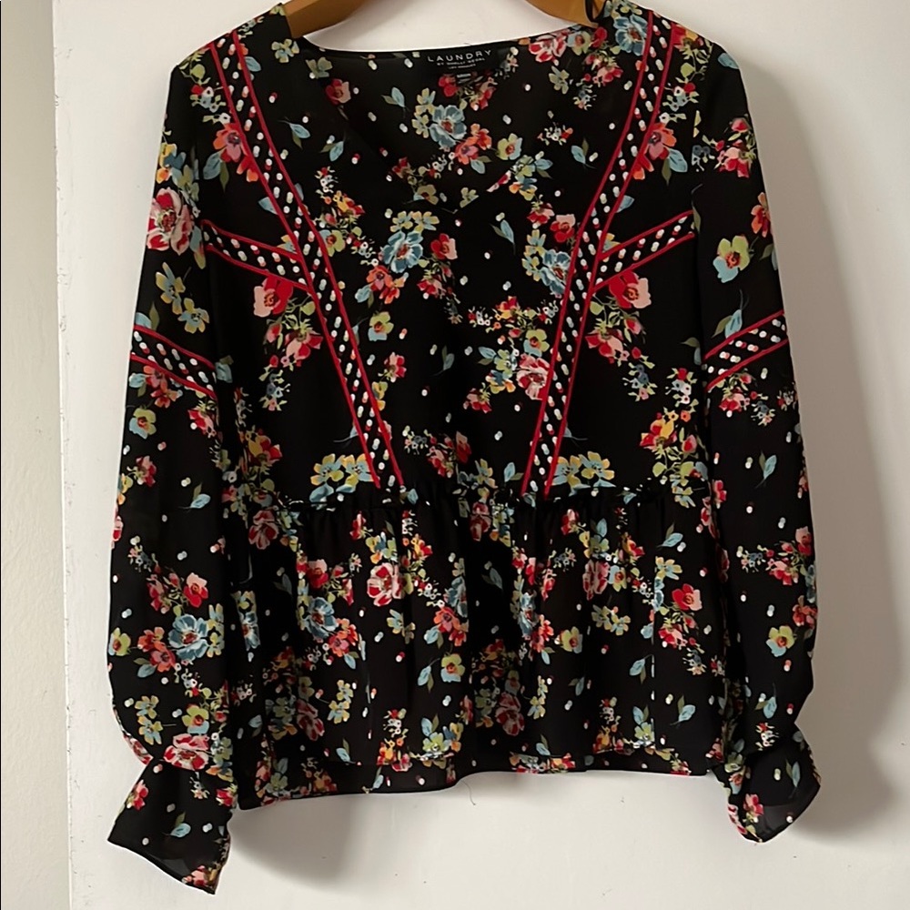 Laundry by Shelli Segal Floral Black Patterned Blouse
